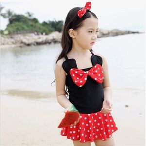 Minnie Mouse Influenced Swimsuit Headband Set Size 2-3Y